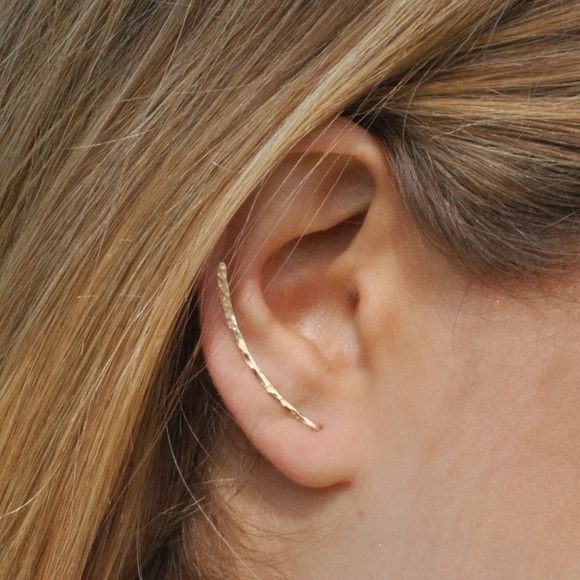 "Devotion” Minimalist Hammered Metal Climber/Crawler Dainty Gold/Silver Earrings - Picture 3 of 7